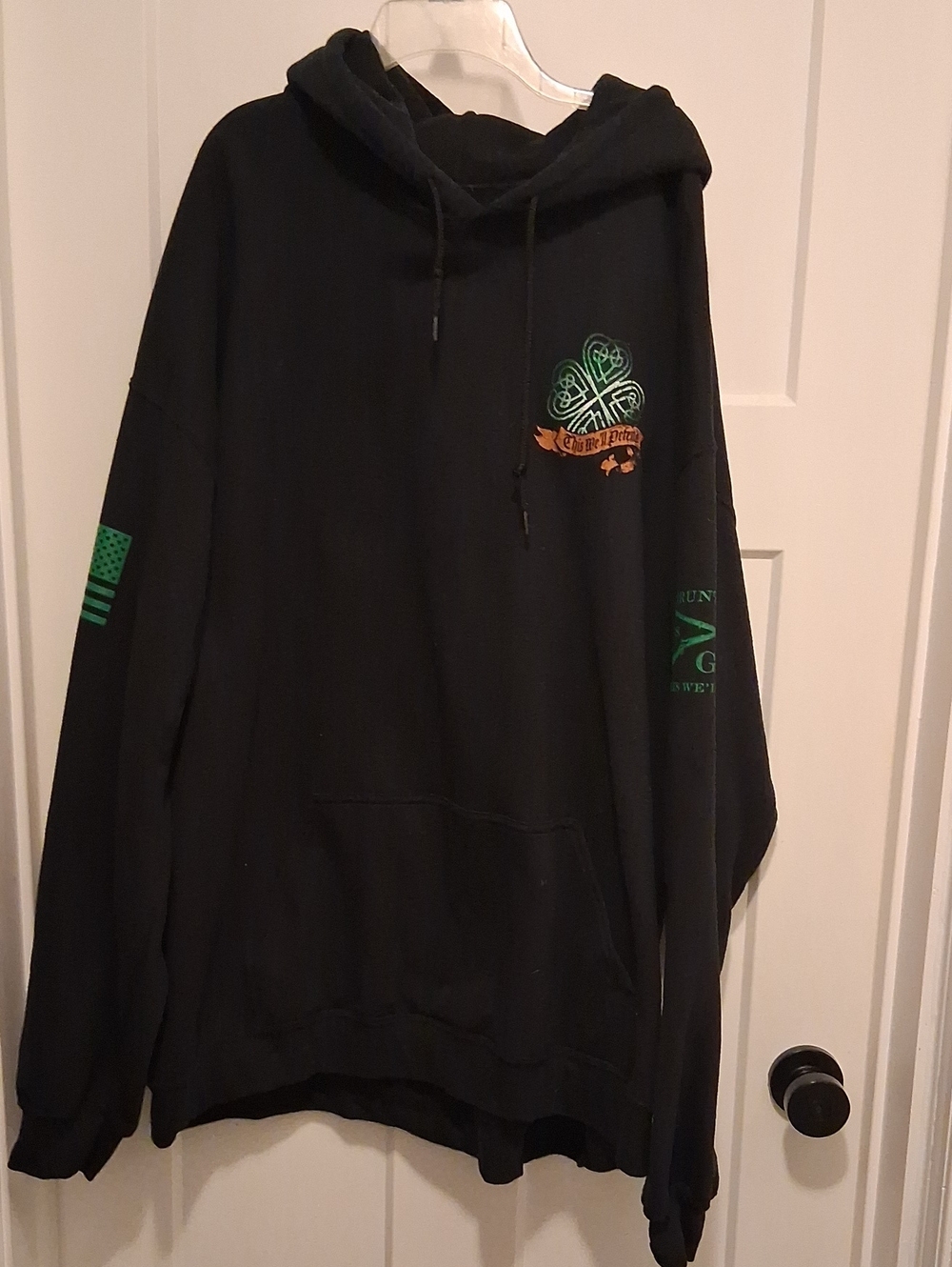 Grunt Style Black Hoodie with Green and Orange Crest Size 4X